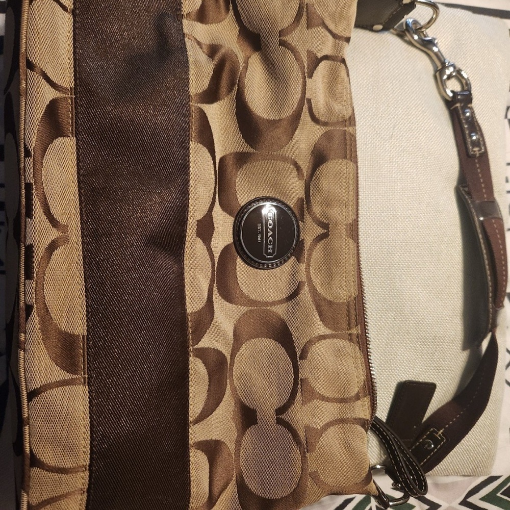 Coach Tan and Brown Signature Belt Bag